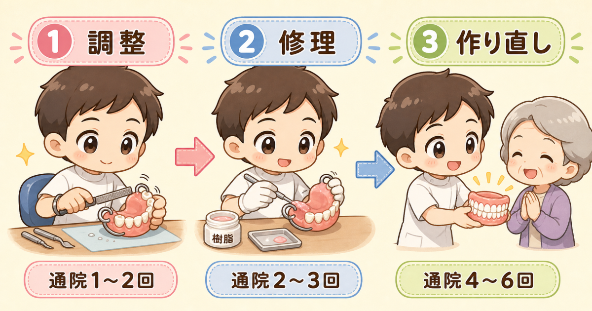 調整・修理・作り直し──治療内容と費用・通院回数の目安