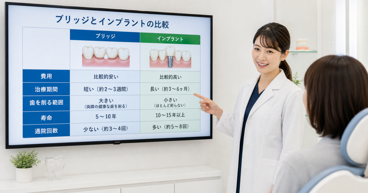 ブリッジとインプラントを5つの判断基準で比較する