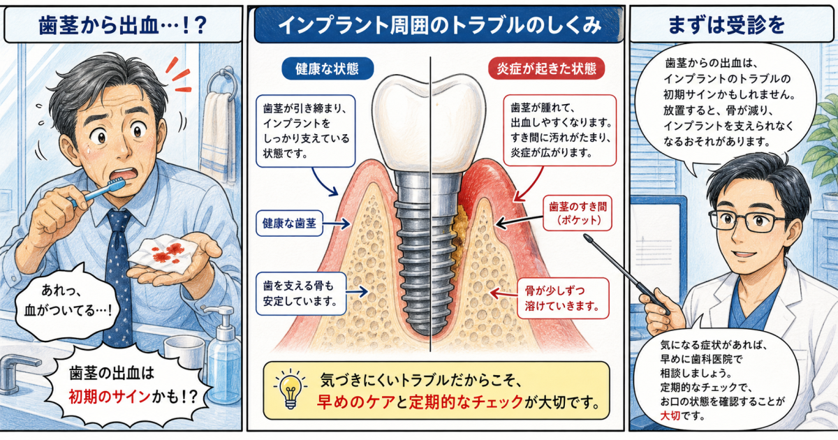 インプラントの出血は周囲炎？初期症状と歯周病との違いを解説