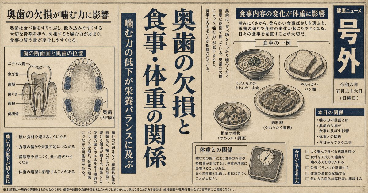奥歯の欠損で体重が変わる？食事の偏りと栄養不足の影響を解説