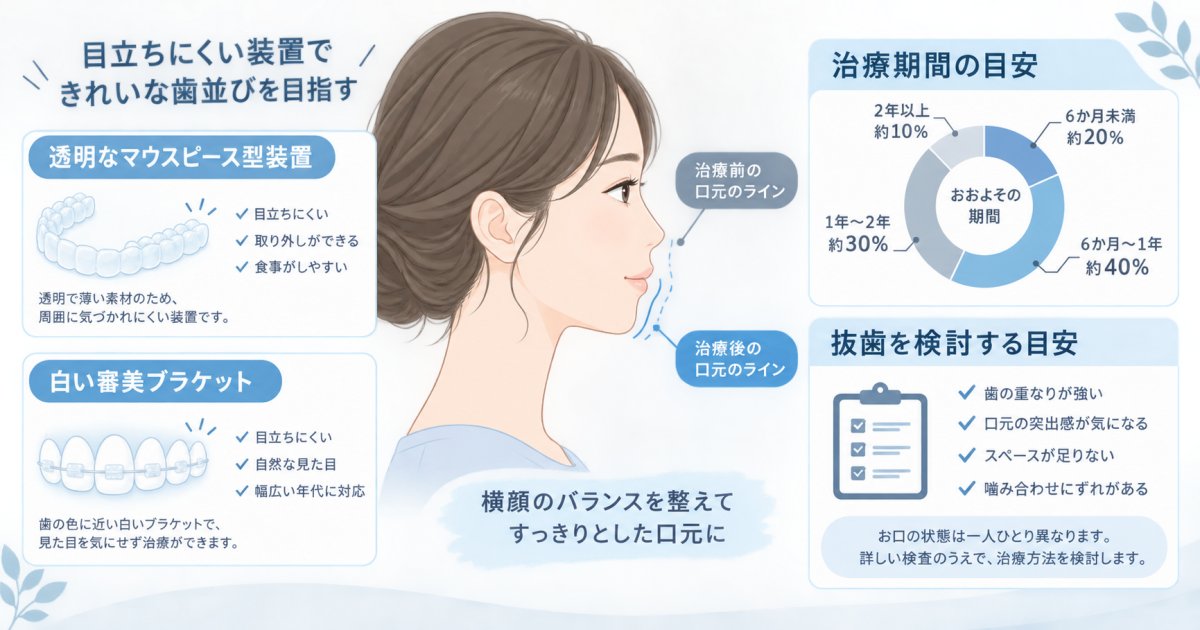 大人の出っ歯を矯正で引っ込める！目立たない装置の期間と抜歯基準